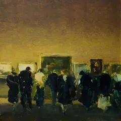 Edgar Reginald Jones, Gallery Viewing, Oil on Paper