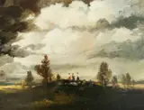 Viktor Rolín, Musicians at Twilight, Oil on Ply