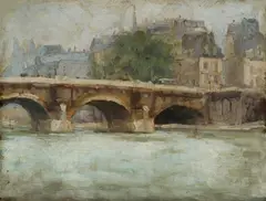 Gustave Madelain, Pont Neuf, Paris, Oil on Panel