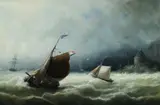Nicolaas Riegen, Ships in a Storm, Oil on Canvas on Board