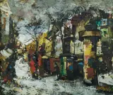 Olivier Foss, Paris Street, Oil on Canvas