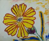 Malcolm de Chazal, Yellow & Red Flower - Initialled 'M C' lower right (initial trimmed)