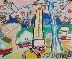 Lighthouse by Malcolm de Chazal, Gouache, sold Nov 2020