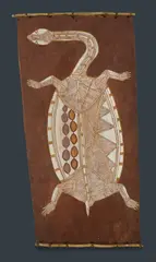 Lofty Nabardayal Nadjamerrek, Untitled - Long Necked Turtle, Natural Earth Pigments on Bark