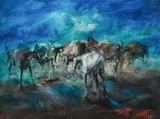 Hugh Sawrey, Horses in the Sand-fly Fires - Diamantina River