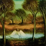 Pro Hart, Brolga at Waterhole
