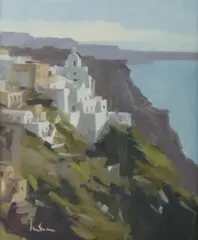 Santorini by Graeme Inson, Oil on Canvas on Board, sold Oct 2020