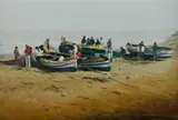James Holmyard, Clearing the Nets (near Malaga), Oil on Canvas on Board