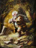 Zoltan Fenyes, Old Man Walking, Oil on Board