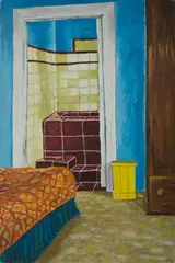Christine Simons, Bathroom at the Bean...Hotel, Sydney, 1978, Acrylic on Canvas
