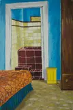 Christine Simons, Bathroom at the Bean...Hotel, Sydney, 1978, Acrylic on Canvas