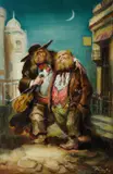 Zoltan Fenyes, Two Old Men, Oil on Board