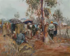 Robyn Gosbell, The Stock Auction, 1980, Oil on Canvas Board