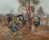 Robyn Gosbell, The Stock Auction, 1980, Oil on Canvas Board