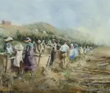 Robyn Gosbell, The Hop Pickers of Tasmania, 1978, Oil on Canvas on Board