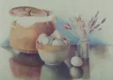 Juliet Schlunke, Table Still Life, 1980, Coloured Pencils on Paper