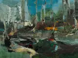 Venita Salnajs, Muddy Waters, Oil on Board