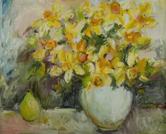 Daffodils by Elizabeth Duguid, 1990, Oil on Canvas, sold Oct 2020