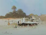 Rex Newell, Bush Sheds, 1988, Oil on Canvas on Board