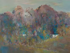 Backhills in the Megalong Valley by Patrick Carroll, 1982, Acrylic & Oil Pastel on Paper, sold Oct 2020
