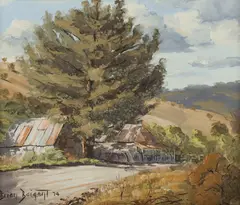 Brian Baigent, Shady Pine, Sofala, 1974, Oil on Canvas Board