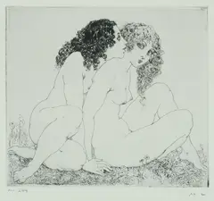 Sisters by Norman Lindsay, Facsimile Etching 244/550, sold Oct 2020