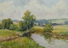Zdeněk Nemastil, River Landscape, Oil on Board