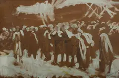 László Mednyánszky, Soldiers & Officer, Oil & Pencil on Paper on Card