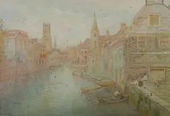 European Canal Scene by Blythe Fletcher, 1930, Gouache, offered Oct 2020