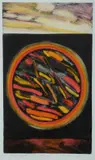 Marilynn Webb, Fire, Tussock & the Waipori River, 1981, Hand Coloured Monotype