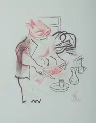 William Gropper, Fish Cutter (Preparing Fish for Dinner), 1970, One of 24 lithographs from 'The Shtetl,' a series of works illustrating Jewish village life
