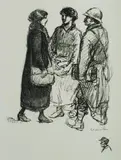 Théophile Steinlen, Soldier in Conversation with Two Women