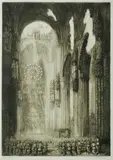 Frank Arthur Nankivell, Soldiers' Remembrance Service in a Ruined, Etching