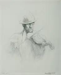 Frank Arthur Nankivell, Fiddle & I, Etching