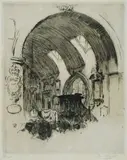 Frank Arthur Nankivell, Funeral Service for the Artist James Whistler, 1903, Etching