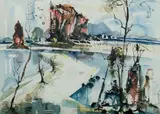 Yong Cheng Wah, Landscape with Rocky Outcrops, Ink & W/Clr