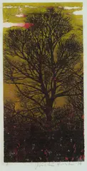 Joichi Hoshi, Autumn Tree, 1974, Woodcut with Gilt