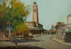 Sydney Long, Late Morning, Central Station, Sydney, Oil on Board