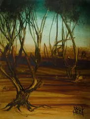 Brown Landscape,' late by Pro Hart, 1960s, Oil on Board, sold Aug 2020