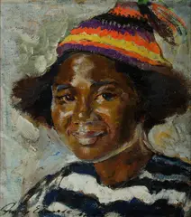Mary Edwards, Smiling Girl, Oil on Canvas on Board