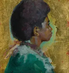Mary Edwards, Fijian on Gold, Oil & Gilt on Canvas