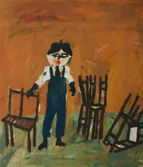 Geoffrey Proud, The Chair Maker, 1966, Oil on Paper on Board