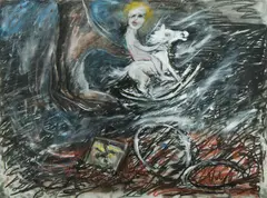 Ken Unsworth, Rocking Horse, Mixed Media on Paper