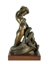 Barbara Tribe, Medusa,' 1931. Bronze on wood base, cast 1991 at Alan Crawford's Foundry, ed. 1/12. Signed 'Barbara Tribe 1/12' (left side along bottom). Exhibited: Sept 1933 at Society of Artists (Sydney). Provenance: 1994 (previous owner Barbara Tribe). (H44.6cm W26.5cm D16.5cm)