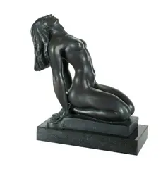 Barbara Tribe, Sun Worshipper' (Supplication). Bronze on black marble base. Modelled 1933/34. Cast 1998 at Crawford's Casting, ed. 1/2. Signed 'Barbara Tribe' (incised on bronze base between hands). Modelled: circa 1933/34 by Barbara Tribe at ESTC. Exhibited: Sept 1934 at Society of Artists (Sydney); May 1935 at Women's Industrial Art Society (Sydney). Cast: 1998 by Crawford Casting (first of two casts). Aquired: 1995 from the sculptor. (H39cm W37cm D15cm)