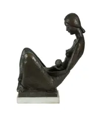 Benjamin Collins, Motherhood,' 1970s. Bronze with white marble base, cast: 1970s by Ben Collins 1995. Signed 'B. Collins' (incised on bronze base). Acquired: 1995 from Ben Collins. (H40cm W22cm D30cm)