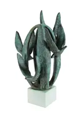 Arthur Fleischmann, Birds in Flight (Fountain).' 1940s bronze on white marble base, (suitable as garden-outdoor sculpture). Signed 'X.' Acquired: 1995 from Lawsons. Bronze (H59cm W38cm D32cm)