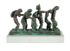 Benjamin Collins, The Emigrants,' 1981. Bronze with white marble base, cast: 1970s by Ben Collins. Signed 'B. Collins 1981' (incised front right of bronze base). Acquired: 1994 from Ben Collins (H41cm W20.5cm D17.5cm)