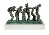 Benjamin Collins, The Emigrants,' 1981. Bronze with white marble base, cast: 1970s by Ben Collins. Signed 'B. Collins 1981' (incised front right of bronze base). Acquired: 1994 from Ben Collins (H41cm W20.5cm D17.5cm)