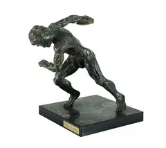 Ross M Williams, The Discus Thrower.' Bronze on rectangular black marble base, ed. 2/9. Signed 'Ross M Williams' (on brass plaque). Aquired: 1990 from the sculptor. Documentation supplied. (H21cm W15cm D20cm)